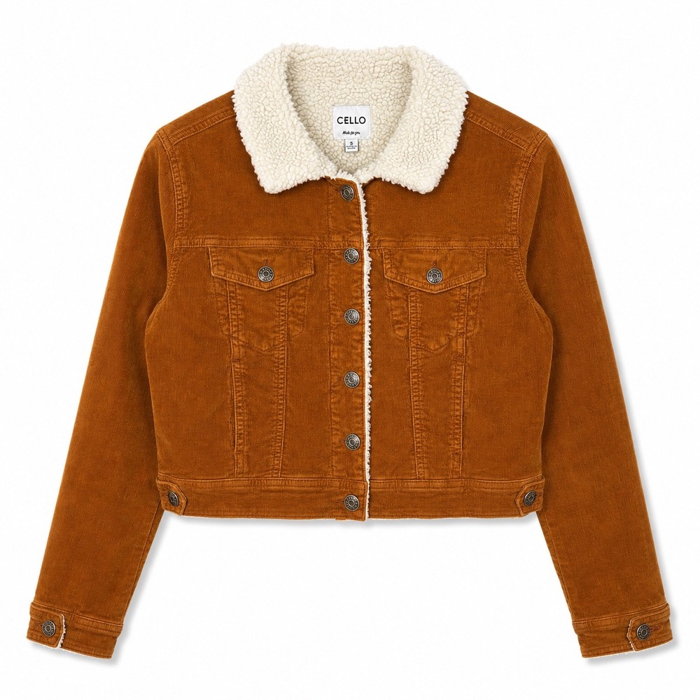 Cello Boho Brown Corduroy Sherpa Lined Cropped Jacket Western Retro WT1203J - S